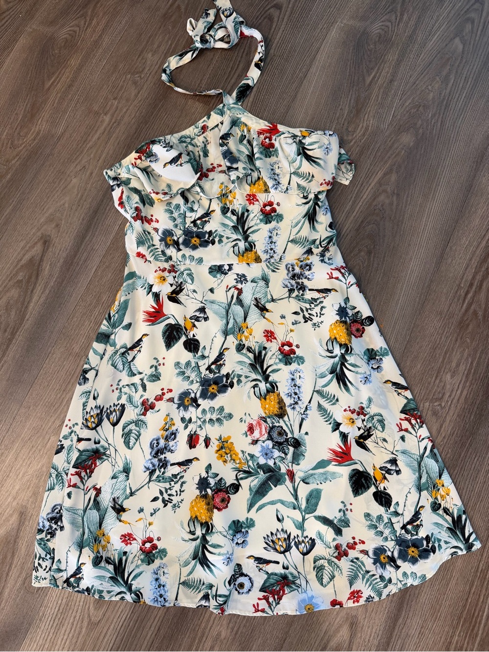 Banana Republic One-Shoulder Floral Dress in Cream with Multi-Color Print